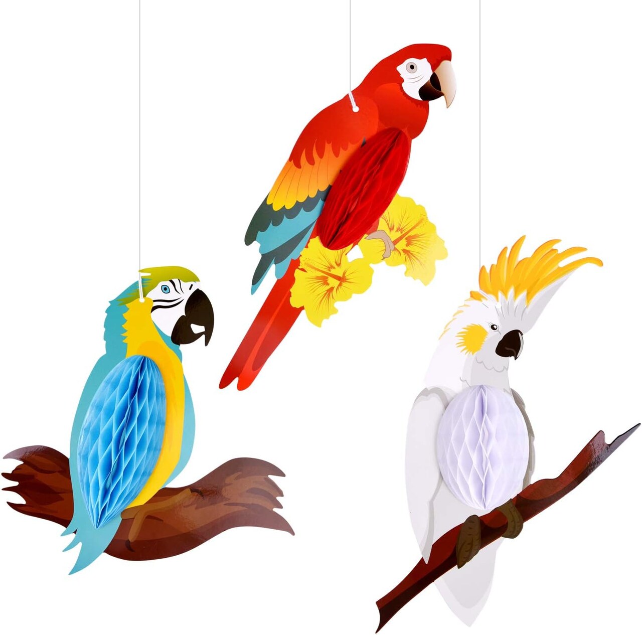6 Pieces Tropical Birds Honeycomb Parrot Hawaiian Summer Beach Tiki Bar Luau Party Home Classroom Hanging Decorations(Parrot)